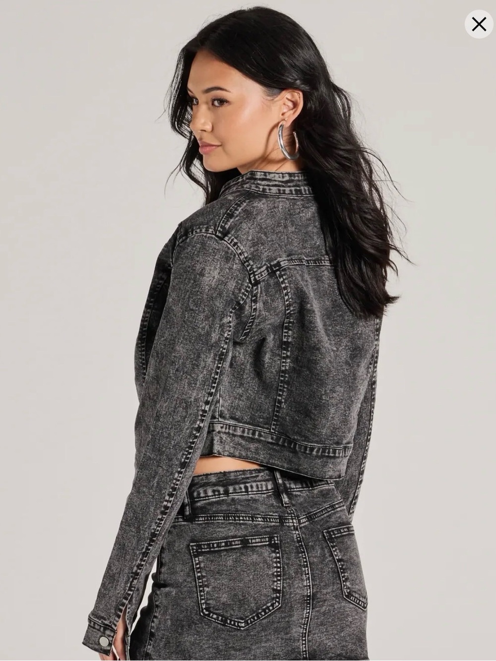 Windsor Edgy Arrival Moto Acid Wash Denim Cropped Jacket Black S Fits XS - Picture 4 of 12